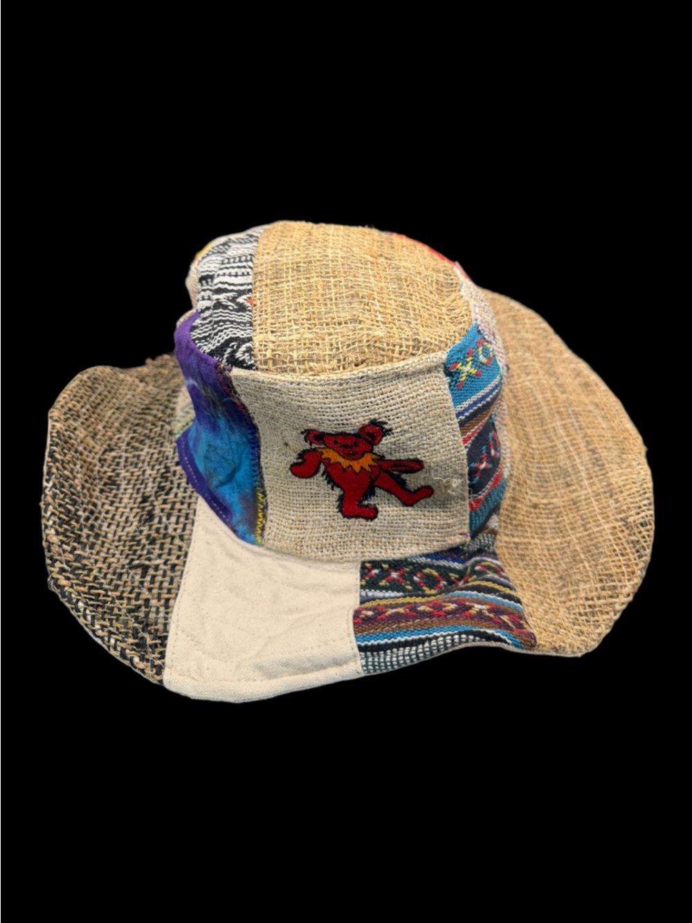 Bear Patchwork Hemp Sun Hat